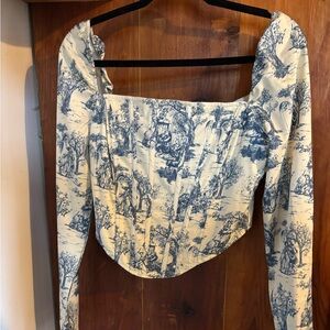 NWOT Fashion Nova Blue and Cream Long Sleeve Top